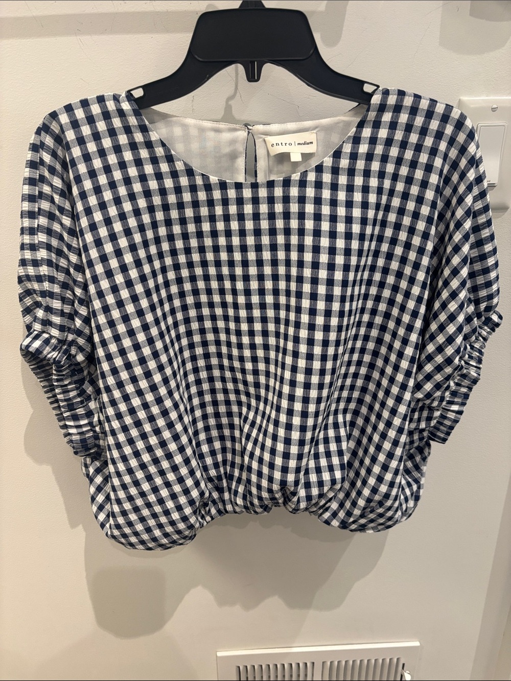 entro Navy & White Gingham Short Sleeve Blouse